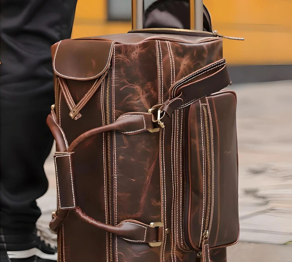 leather carry on duffel bag